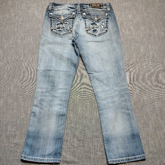 Miss Me Jeans women's Size 27 Medium Wash Boyfriend Capri Thick Stitch Flap - Picture 13 of 16